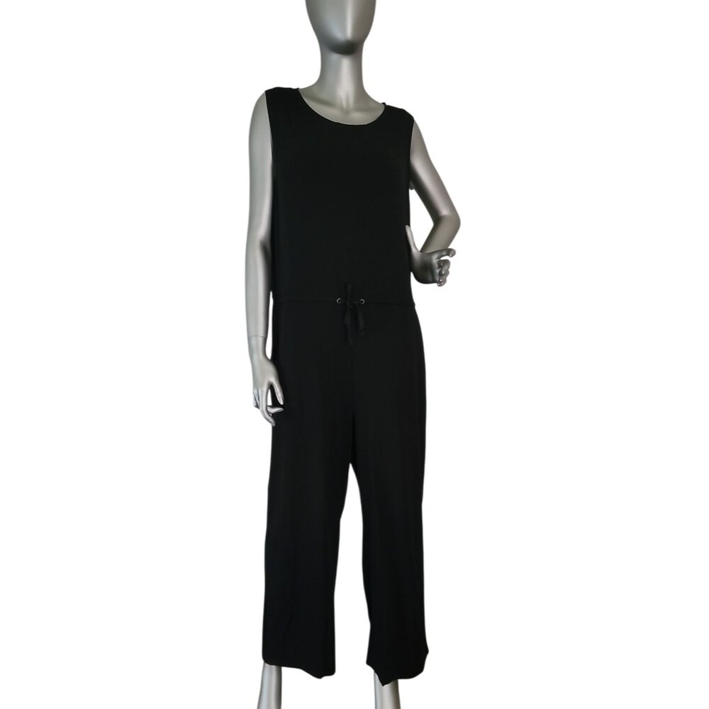 Eileen Fisher Fine Tencel Stretch Jersey Wide Leg Black Jumpsuit Large